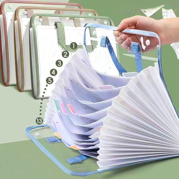 File Organizer Document Storage Bag | 13 Stage Large Capacity | Portable Waterproof ABS Button Style | Multi-Pocket Filing Folder | Fits 500 Sheets | 13x10x0.8in | 1 Pack