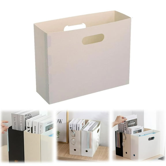 File Organizer,File Storage Box,Book Stand Box,Book Clip,Creative Folding Storage Basket,Desktop Organization,Collapsible File Box for Hanging File Folders,Portable Filing Organizer with Handle,Beige