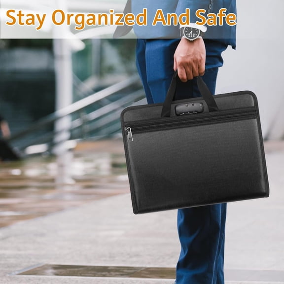 File Organizer Fireproof Expanding Accordion File Folder with Lock Zipper Labels13 Pockets Document Organizer Holder Storage Box Bag for Business Office Receipt Home Travel
