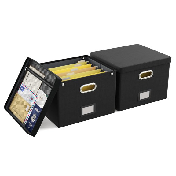 File Organizer with Lid, Hanging Filing Box with Mesh Pocket, Document Organizer for Letter Files, Portable Storage Box for Office & Home (1 PCS, Taro Purple)
