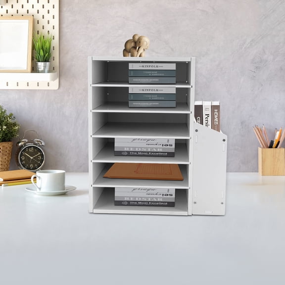 File Organizer PVC Board Letter Desktop Document Folder Office Tray Holder 6 Tier