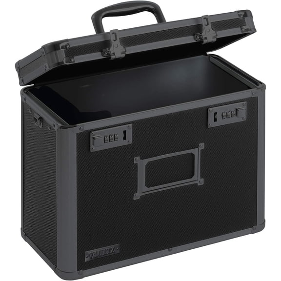 File Organizer Storage Box  Letter Size, Portable Locking Tote with Dual Combination Locks, Tactical Black Aluminum