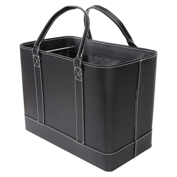 File Organizer Tote Bag - Portable Document Holder Box with Handle, Black Vegan Leather, Home & Office Storage, Legal Size File Folder