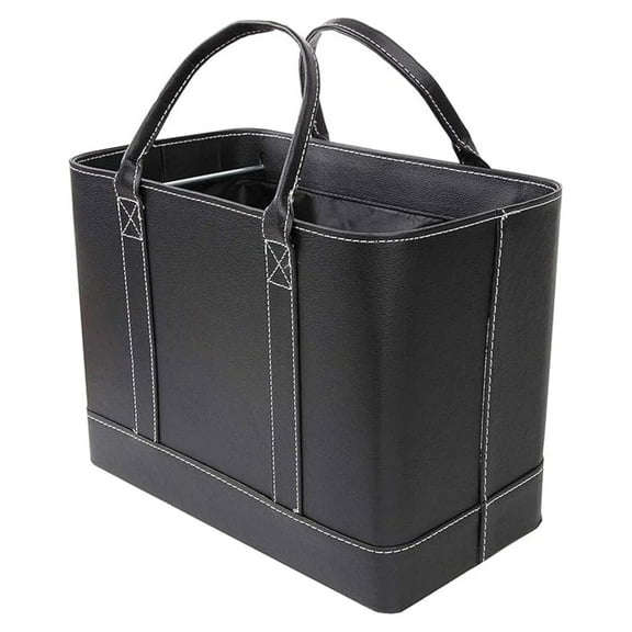 File Organizer Tote Bag - Portable Document Holder Box with Handle, Black Vegan Leather, Home & Office Storage, Legal Size File Folder