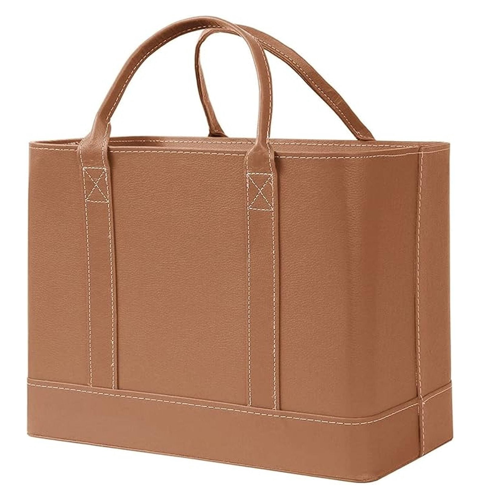 File Organizer Tote Bag - Portable Document Holder for Work, School, Home - Letter Size File Box with Handle - Brown Vegan Leather
