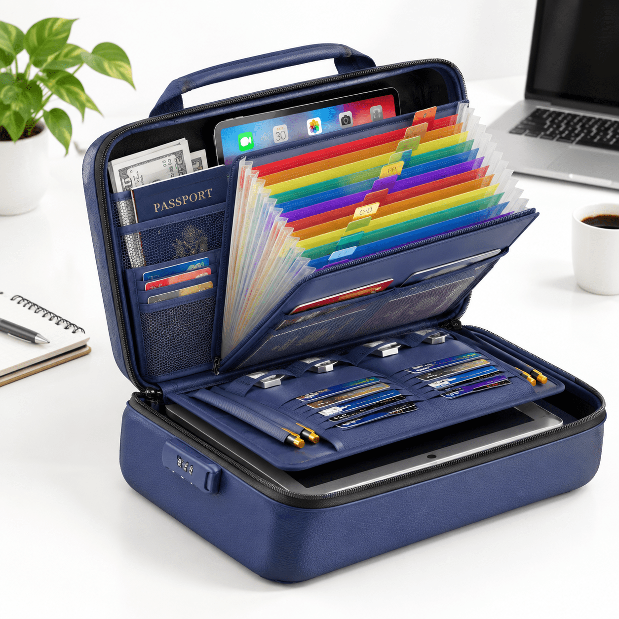 File Organizer With Lock Hard-shell Case Document Box 13 Pocket ...