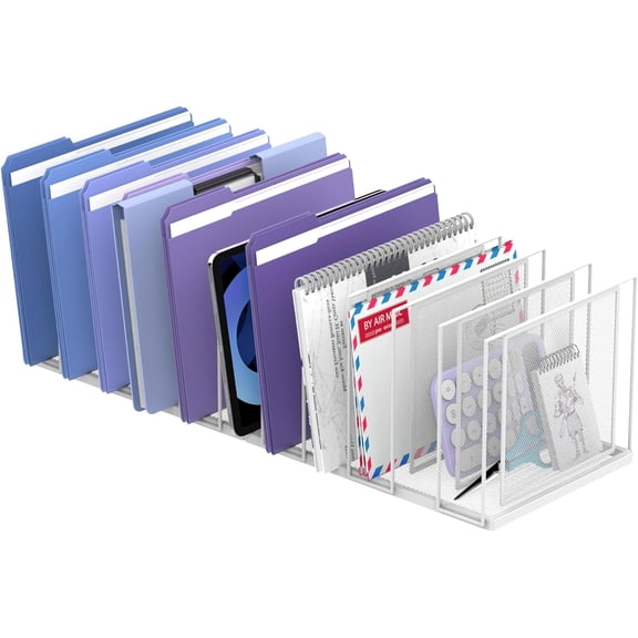 File Organizer for Desk, 11-Section Vertical File Sorter, Paper Holder Organizer Standing Metal File Folder for Office Home Classroom, White