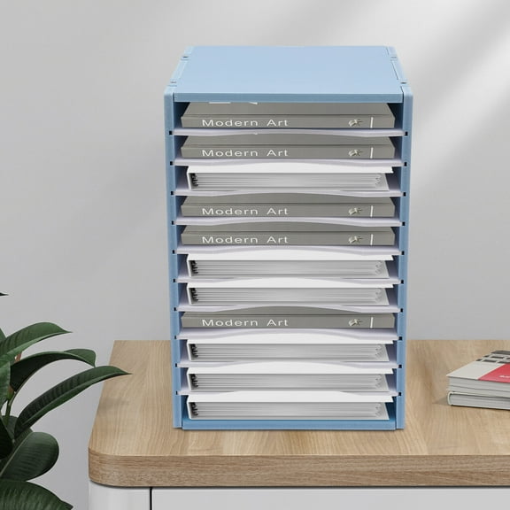 File Organizer for Desk 11-Tier Desktop Paper Storage Letter Tray File Sorter Office Blue