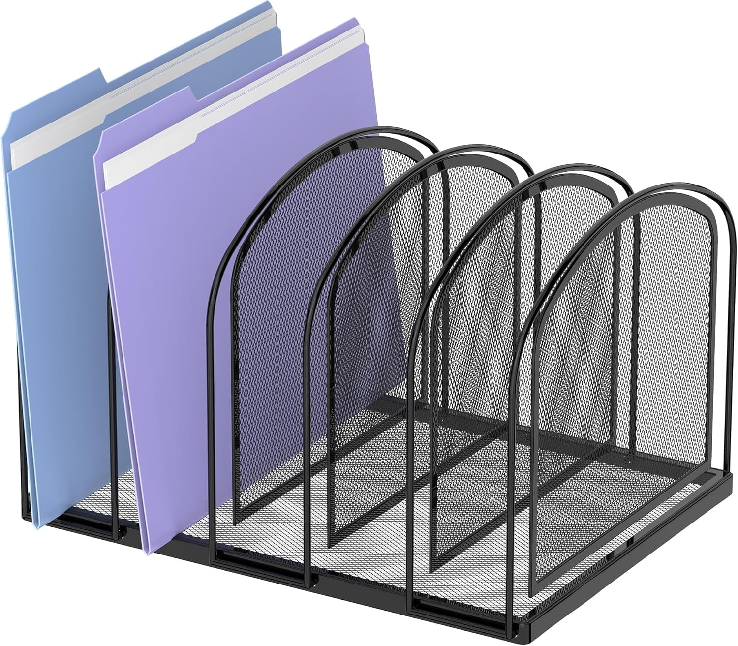 File Organizer for Desk, 5-Section Mesh Desk Organizer, Vertical Holder Desktop Sorter, Folder Office Supplies, Black