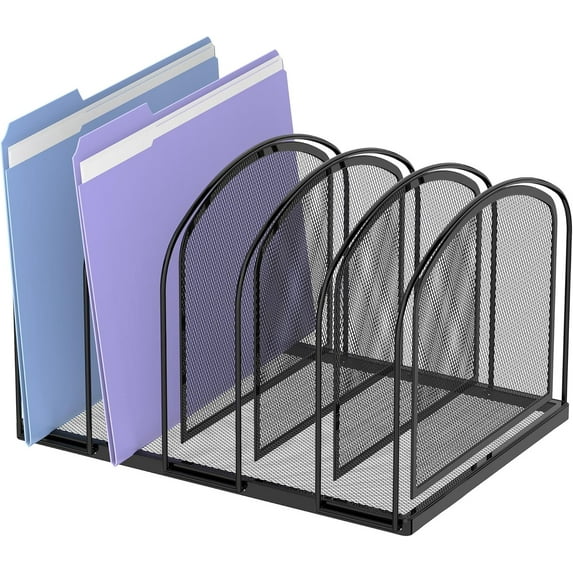 File Organizer for Desk 5-Section Mesh Desk Organizer Vertical File Holder Desktop Organizer File Sorter File Folder Holder for Office Supplies Black