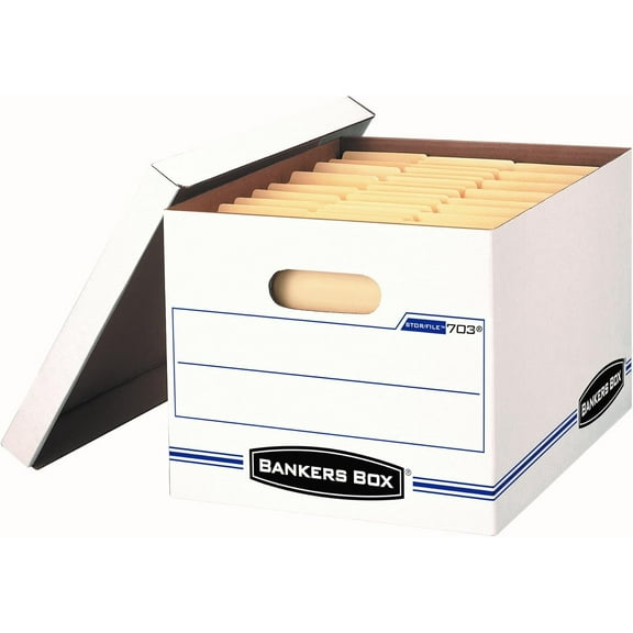 File Storage Box with Lift-Off Lid, Letter/Legal, 12 x 10 x 15 Inches, White, 4-Pack (0070329)