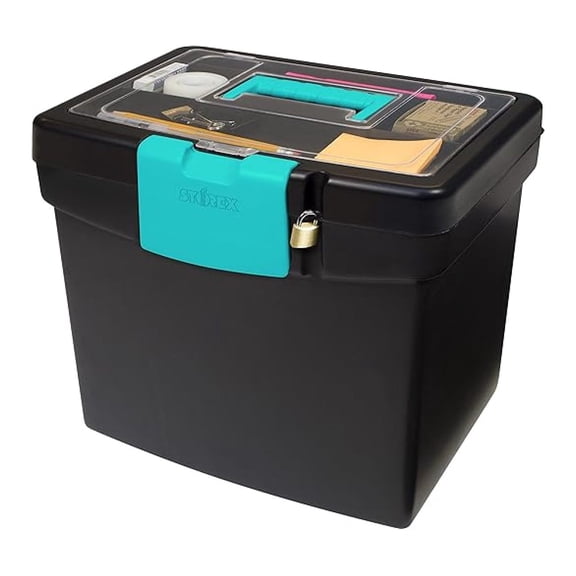 File Storage Box with XL Storage Lid, 10-7/8 x 13-1/4 x 11 Inches, Black/Teal