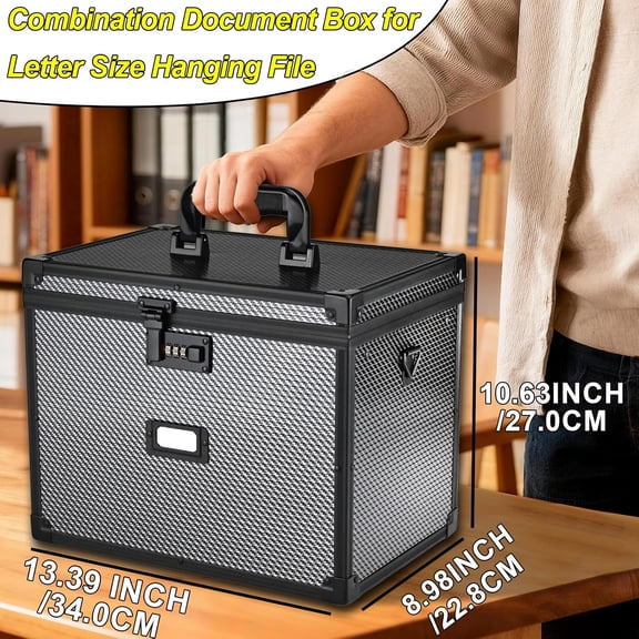 File Storage Cabinet File Organizer Document Organizer File Box in Office and Home with Combination Lock with 20 Letter Size Hanging Files (Diamond Black)
