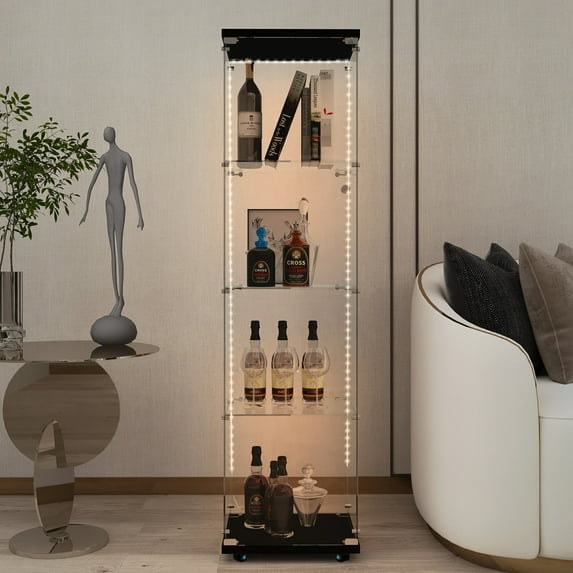 File Storage Cabinet | LED Lights Sync with Music in Office | Durable Tempered Glass Build | Meet Various Placement Needs