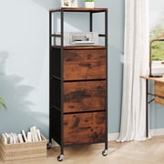 File Storage Cabinet with Adjusted Size 3 Drawers, 4 Wheels Vertical Wood File Cabinet for Hanging A4/F4/Letter/Legal Rustic Brown
