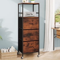 File Storage Cabinet with Adjusted Size 3 Drawers, 4 Wheels Vertical Wood File Cabinet for Hanging A4/F4/Letter/Legal Rustic Brown