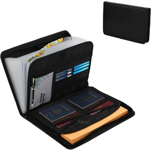 File Storage File Storage Fireproof Accordion File Organizer, Portable Expanding File Folder with Waterproof Zipper&Labels, Black Document Organizer with 13 Pockets, File Organizer