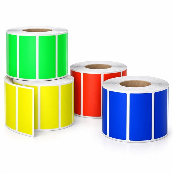 File folder labels color Stickers in Red, Yellow, Blue and Neon Green - Rectangular Labels Rolls - 2000 Pack by Royal Green