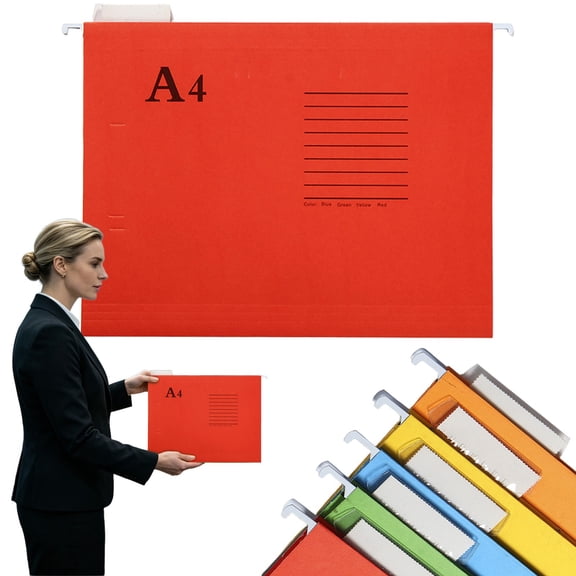 Files and folders for kids,Red A4 Hanging File Folder, Paper Document Organizer with Label Tabs, Desktop File Holder for Home Office Storage and Organization