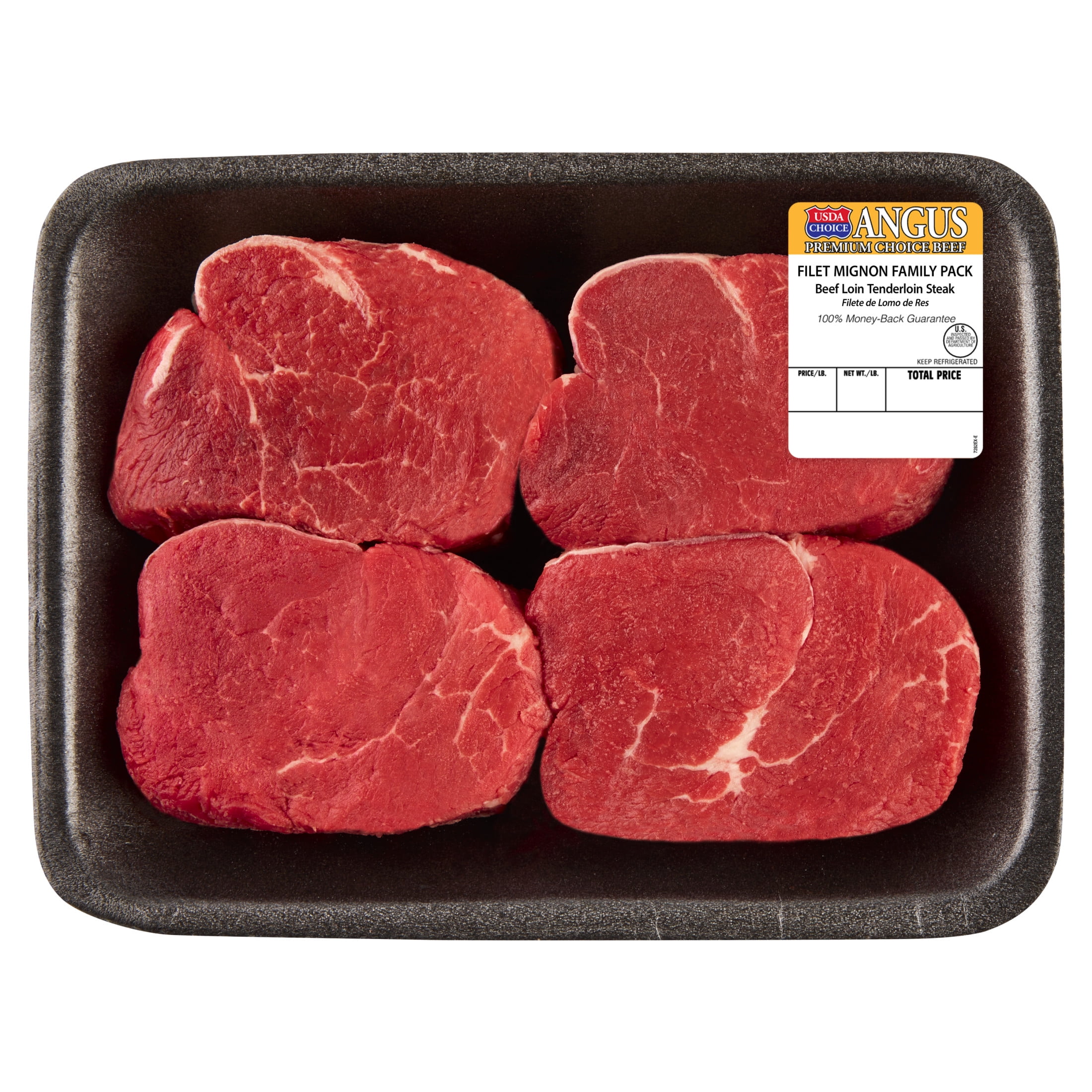 Filet Mignon Steak, Choice Angus Beef, 4 Steaks per Tray, Family Pack, Fresh, 1.5 - 2.5 lb