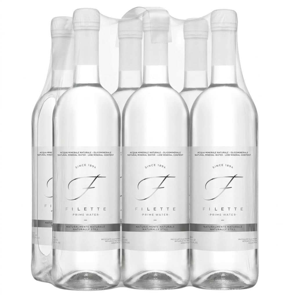 Filette Prime Natural Mineral Water, 25 fl oz (750 ml), Italian Still Water, Glass Bottles, Bottled at Source (pack of 6)