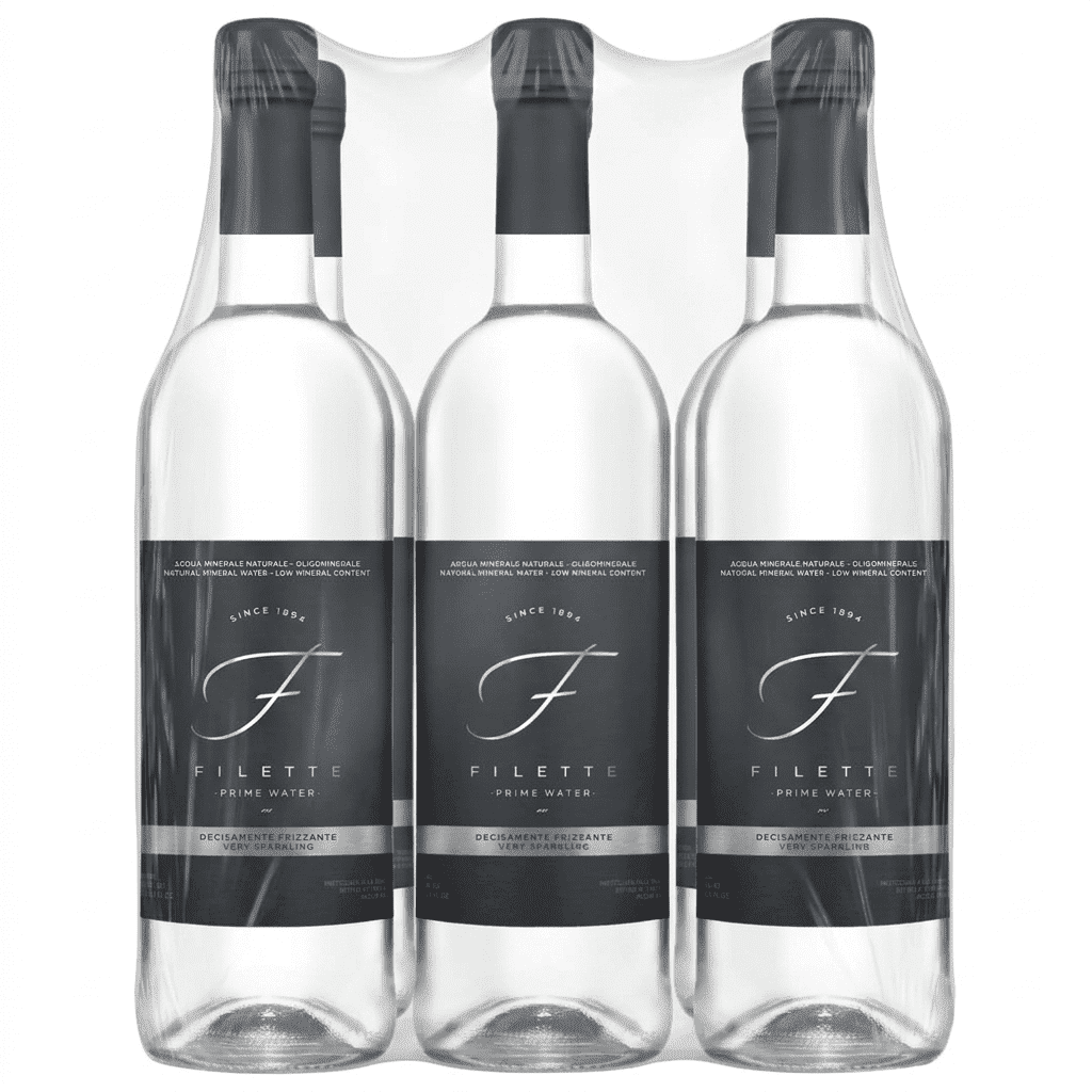 Filette Prime Sparkling Natural Mineral Water, No Allergens, 25 fl oz (750 ml), Italian Carbonated Water, Glass Bottles (pack of 6)