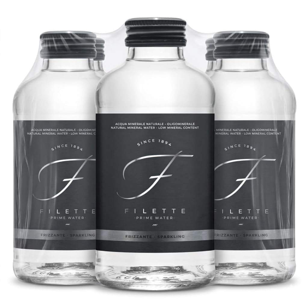 Filette Prime Sparkling Natural Mineral Water, Italian Carbonated Water, Glass Bottles, Bottled at Source, 16 fl oz (470 ml), Pack of 6