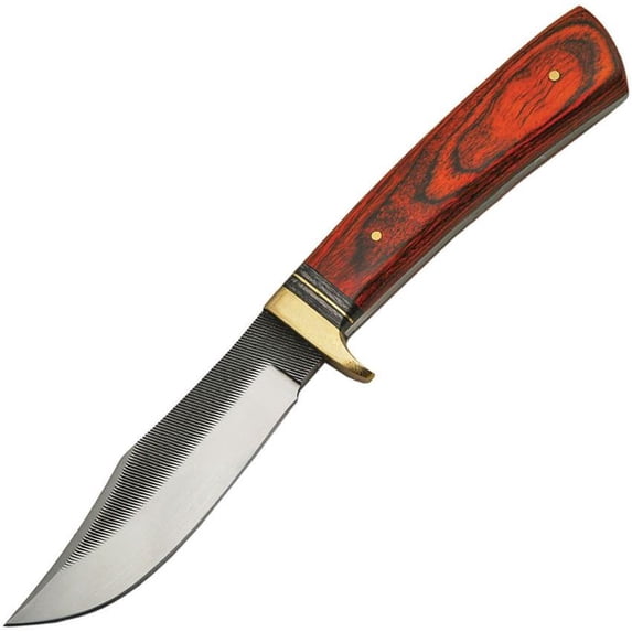 SZCO 5.5" Small Patch Knife, Full Tang Burlwood Handle with Brass Pins, Stainless Steel Fixed Blade Utility Knife with Leather Sheath for Hunting and Crafting