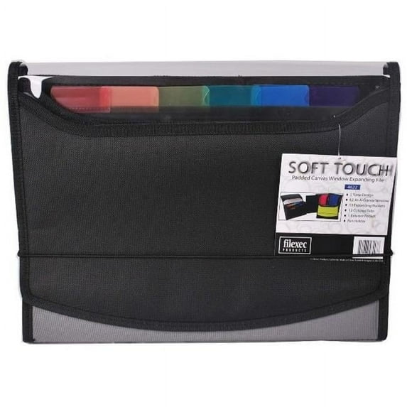 Filexec Soft Touch Padded Canvas Window Expanding File- 13 Pockets- Black