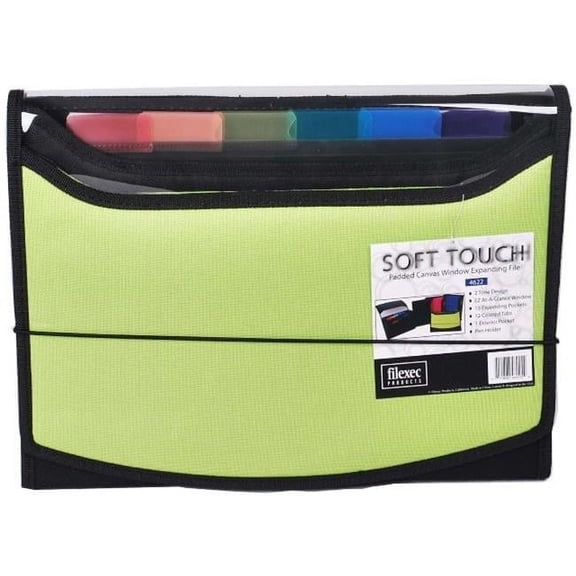 Filexec Soft Touch Padded Canvas Window Expanding File- 13 Pockets- Green