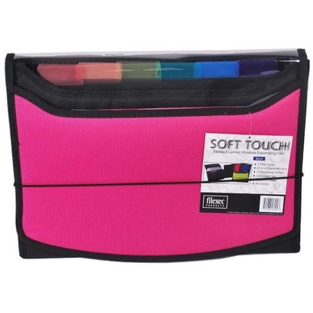Filexec Soft Touch Padded Canvas Window Expanding File- 13 Pockets- Hot Pink