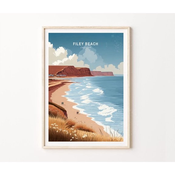 Filey Beach England Coastal Travel Wall Art Home Decor