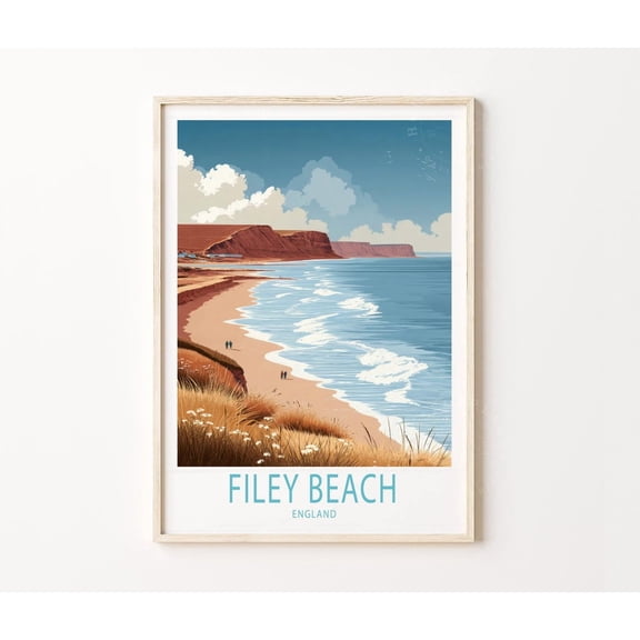 Filey Beach England Scenic Travel Wall Art Home Decor