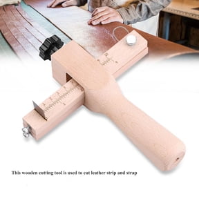 Filfeel Wooden Hand Leather Strip Strap Adjustable Cutting Tool Craft Tools Cutter with 5 Blades, Leather Strap Cutter, Leather Strap Cutting Tool