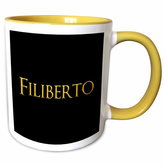 3drose, Filiberto Legendary Baby Boy Name in America. Yellow on Black Gift, 15oz Two-tone Yellow Mug