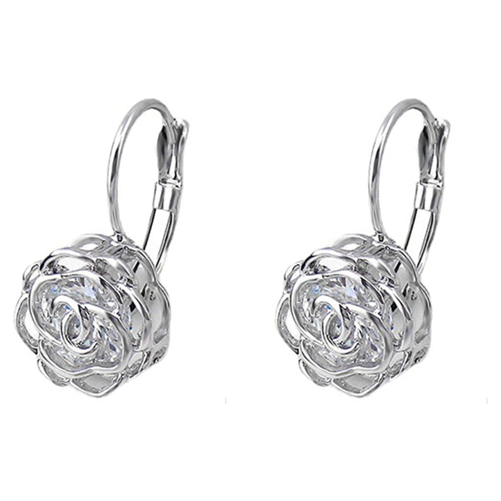 White Camellia Flower Drop Earrings – Sterling Silver Dangle Earrings For Women