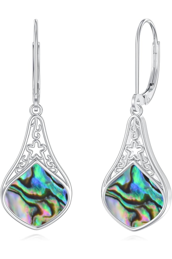 Filigree Abalone Shell Earrings 925 Sterling Silver Abalone Shell Teardrop Leverback Dangle Drop Earrings Jewelry Gifts for Women