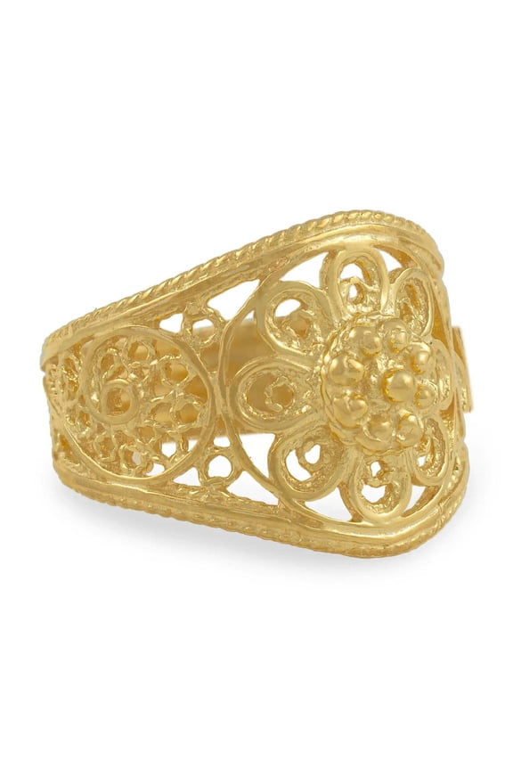 Filigree Art Lace Embroidery Women Gold Plated Silver Cocktail Ring