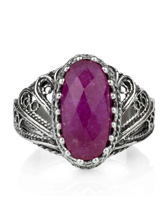 Filigree Art Ruby Corundum Gemstone Angel Design Women Silver Cocktail Ring