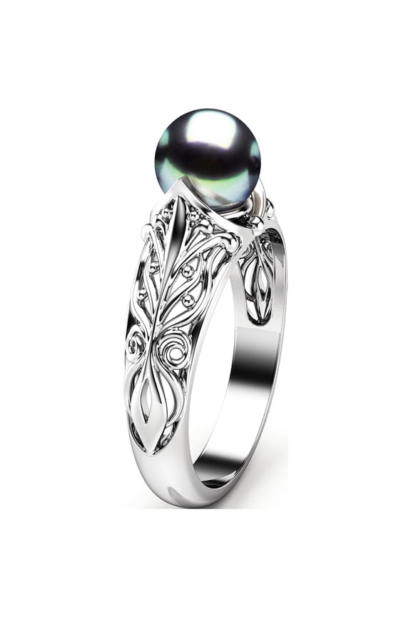 Filigree Black Pearl Engagement Ring