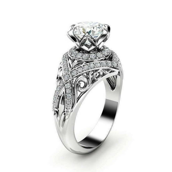 Filigree Bridal Engagement Ring For Velantine Gift 1.9 Ct Diamond 14K White Gold Over