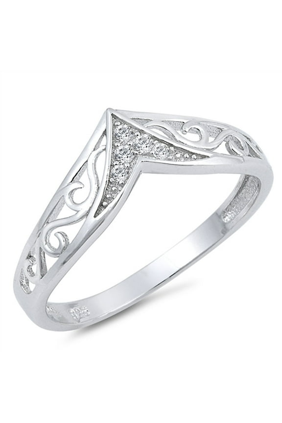 Filigree Chevron Clear CZ Thumb Ring .925 Sterling Silver Band White Jewelry Female Size 11