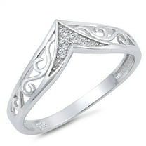 Filigree Chevron Clear CZ Thumb Ring .925 Sterling Silver Band White Jewelry Female Size 5