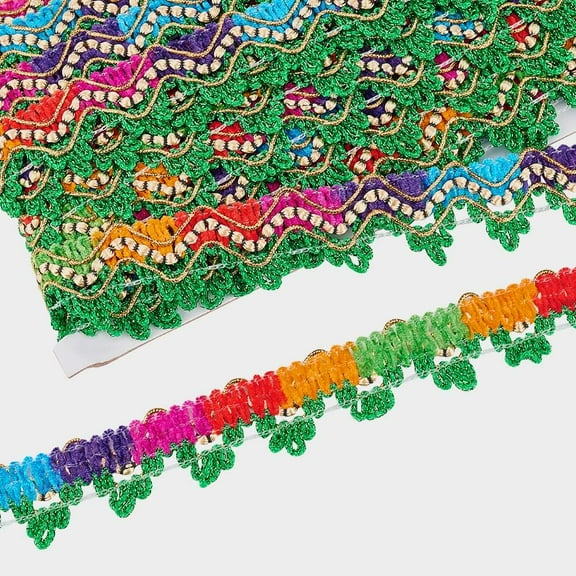 Filigree Corrugated Lace Ribbon Triangle Shape for Clothing Accessories Green 1 inch(25mm) about 9.84 Yards(9m)/Card Fibre