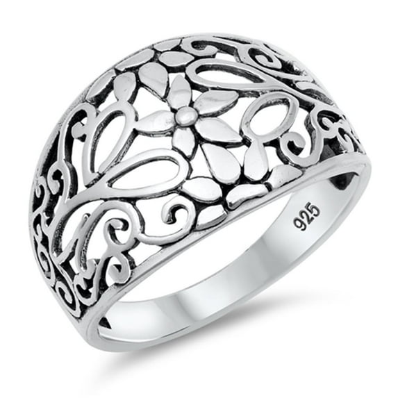 Filigree Cutout Flower Ring .925 Sterling Silver Band Jewelry Female Male Unisex Size 5