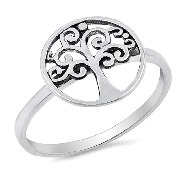 Filigree Cutout Tree of Life Ring .925 Sterling Silver Band Jewelry Female Male Unisex Size 4