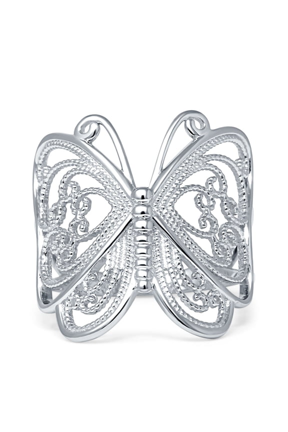 Filigree Design Butterfly Fashion Ring 925 Sterling Silver Size 9