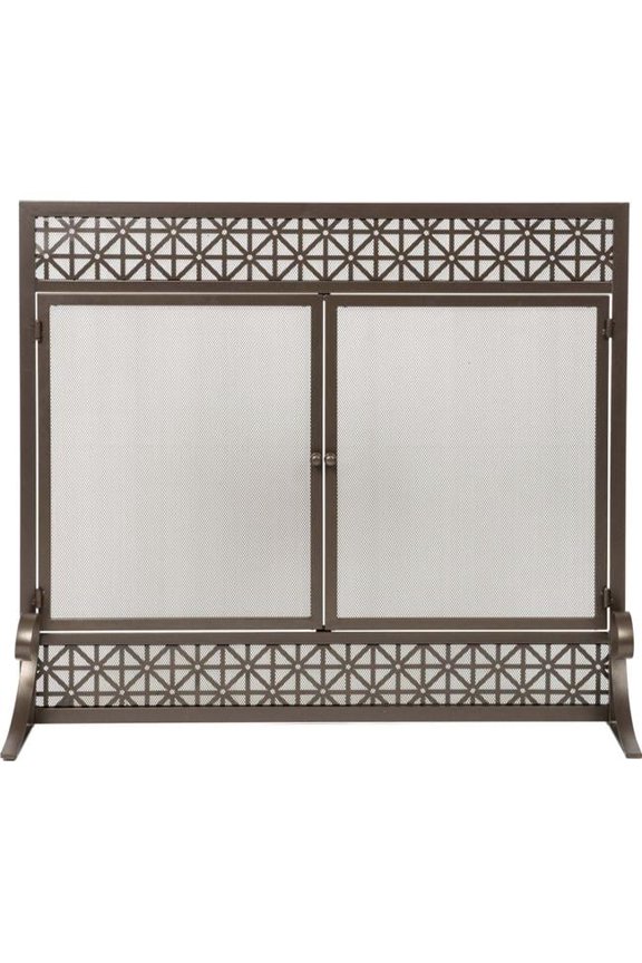Filigree Design Panel Screen with Doors, Black