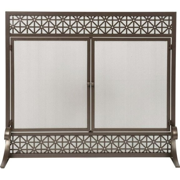 Filigree Design Panel Screen with Doors, Black