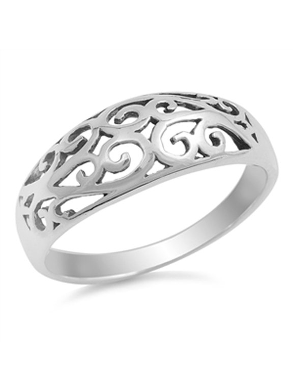 Filigree Designer Petite Ring Sterling Silver Oxidized Floral Band 925 Jewelry Female Male Size 6